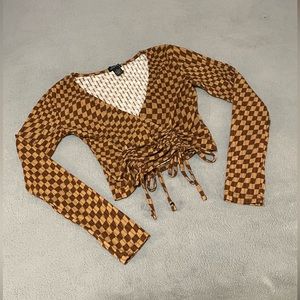 Justify checkered v-neck crop top